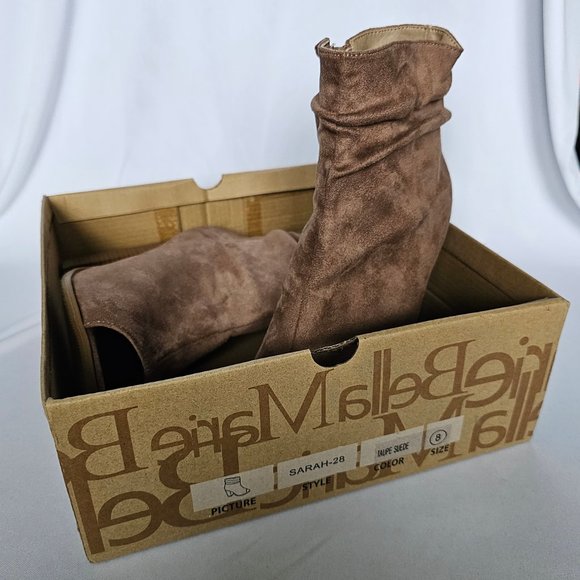 Taupe Suede Peep-Toe Slouch Bootie - Bella Marie - Picture 11 of 15